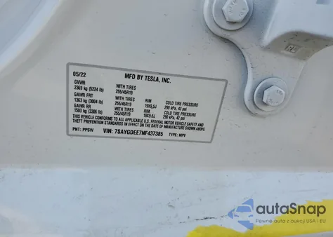 2022 Tesla Model Y from USA, damaged, VIN 7SAYGDEE7NF437385